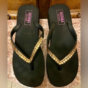 ARIZONA MERMAID Women's Black Sandals with Gold crystals; Size 9, worn once.